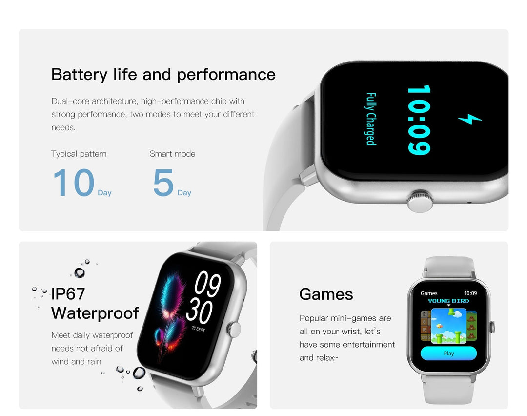 Unisex Smartwatch Heart Rate Monitor Sports Modes Slim Fit