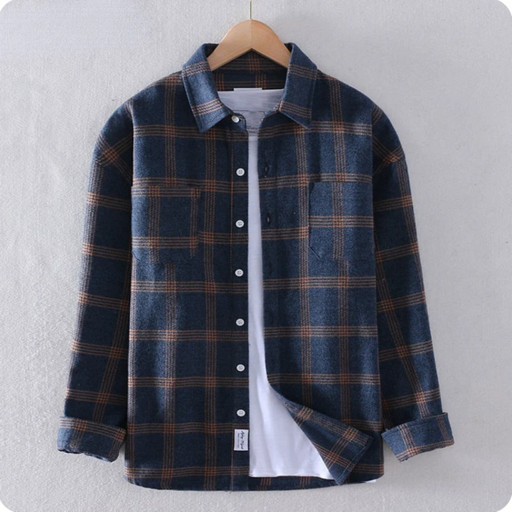 Mens Plaid Shirt Cotton Classic Fit Long Sleeve