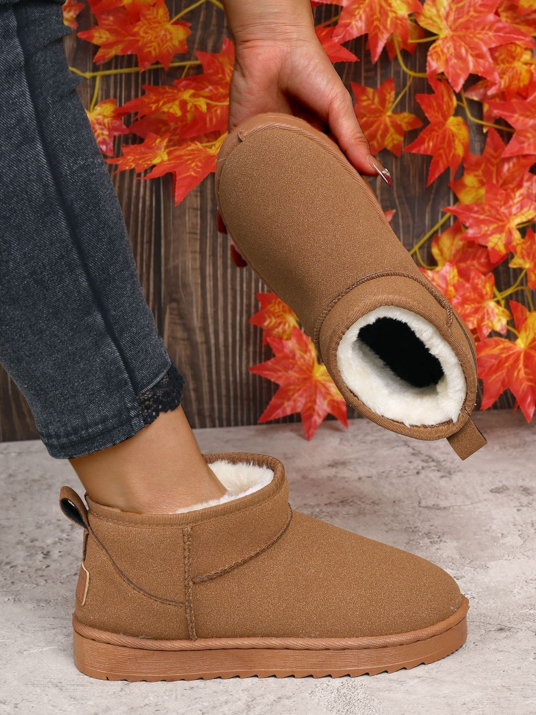 Womens Ankle Boots with Fur Lining Platform Comfortable Fit