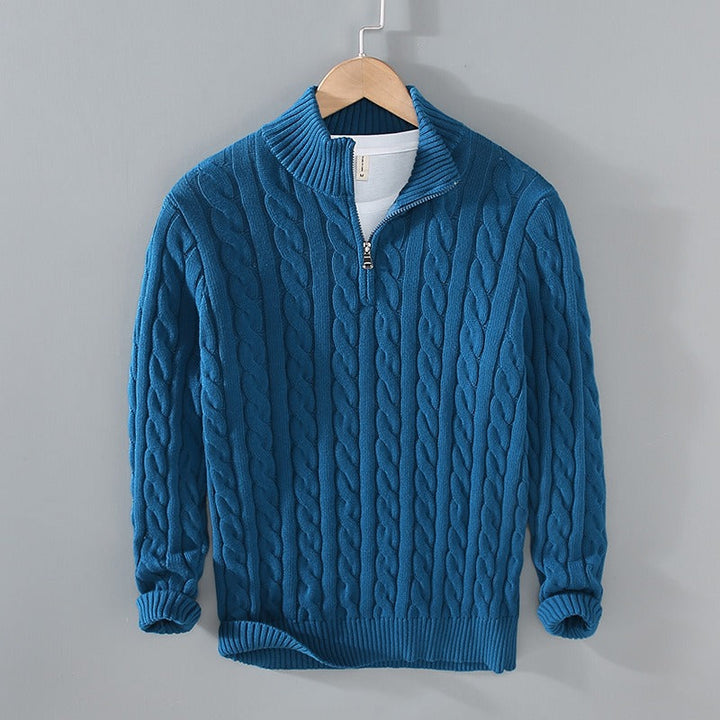 Mens Cable Knit Sweater Quarter Zip Pullover