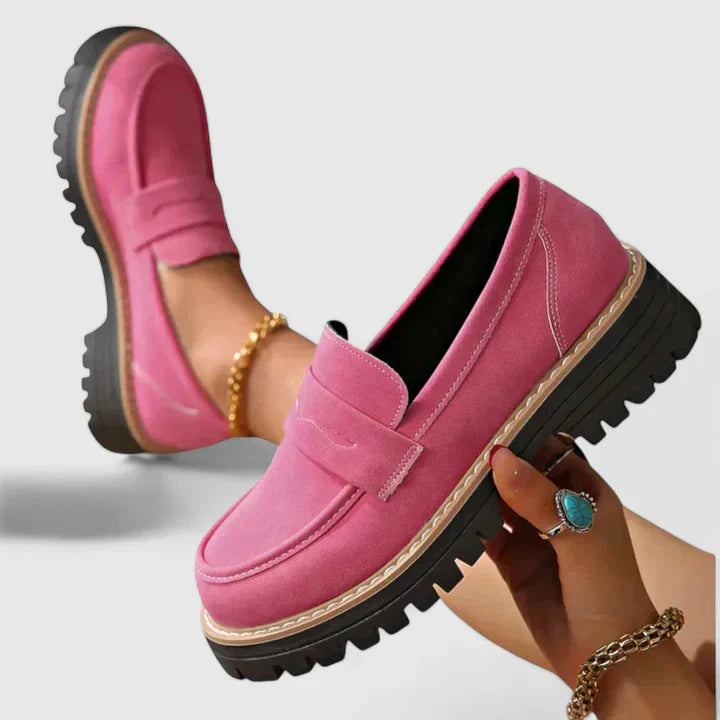 Womens Platform Loafers with Chunky Lug Sole Slip-On