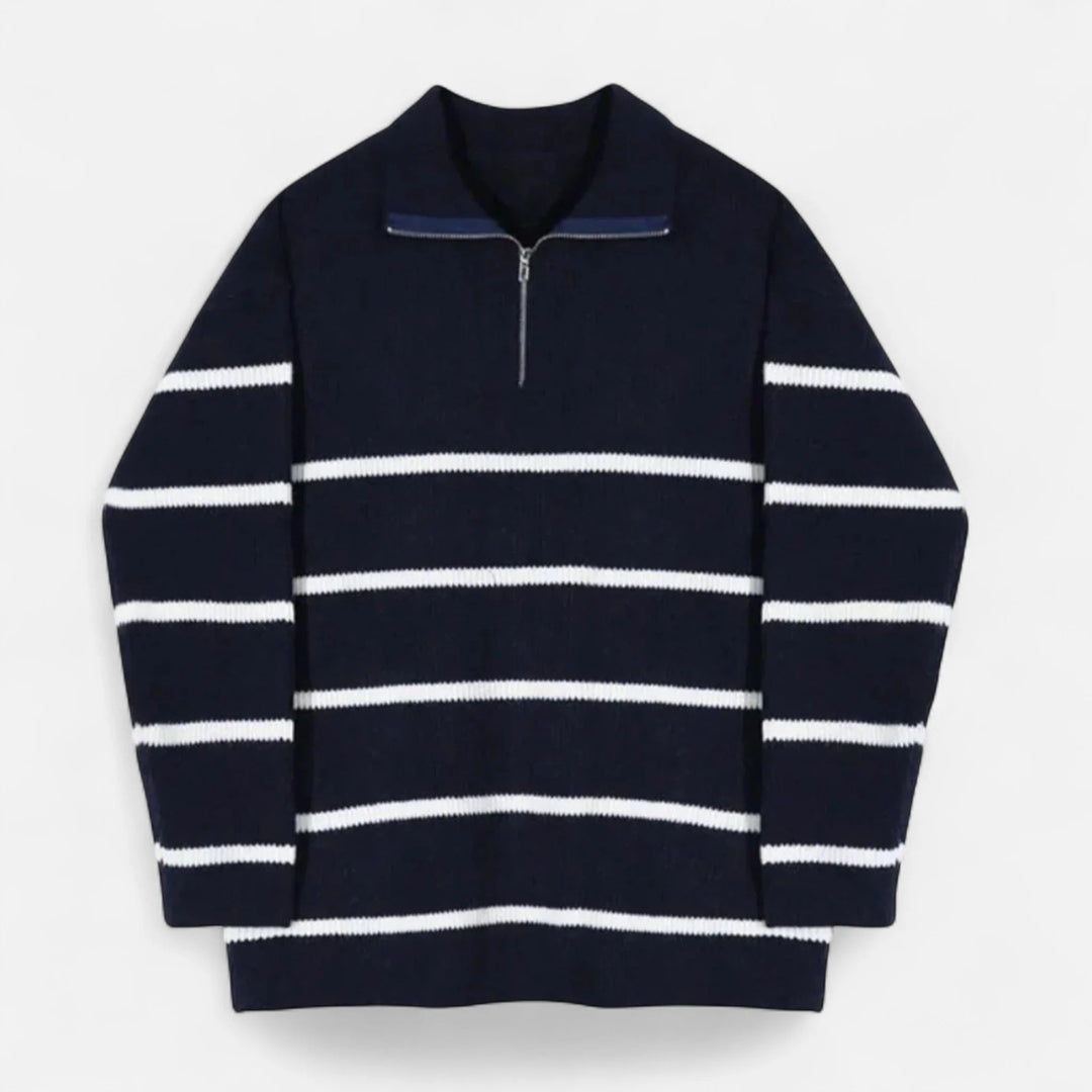 Mens Quarter Zip Sweater Striped Knit - BritishMode