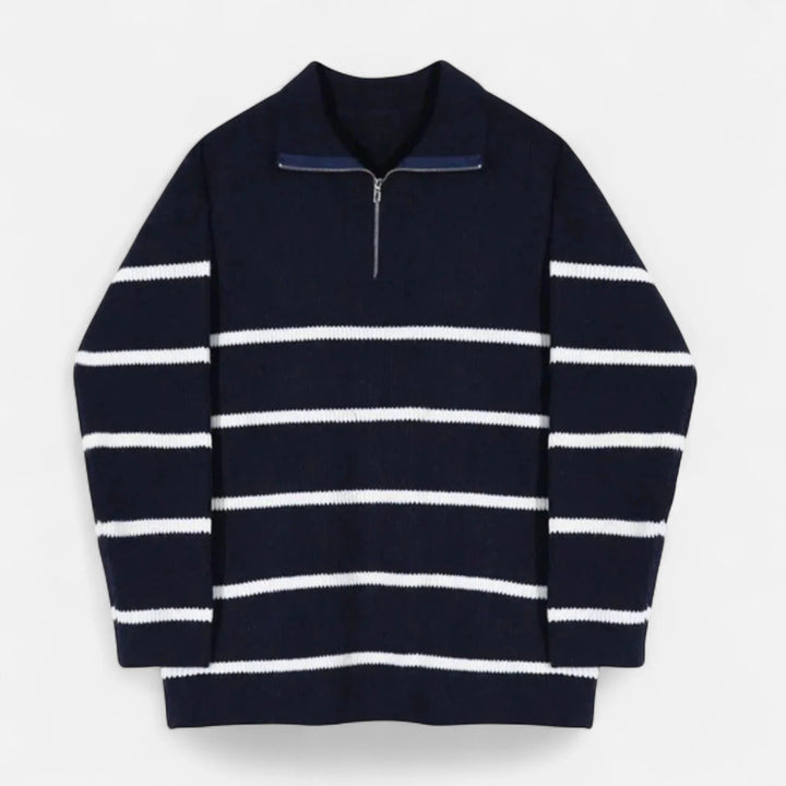 Mens Quarter Zip Sweater Striped Knit - BritishMode
