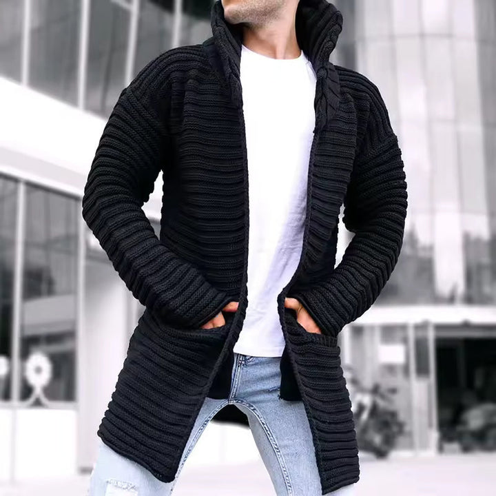 Womens Wool Ribbed Turtleneck Knitted Cardigan