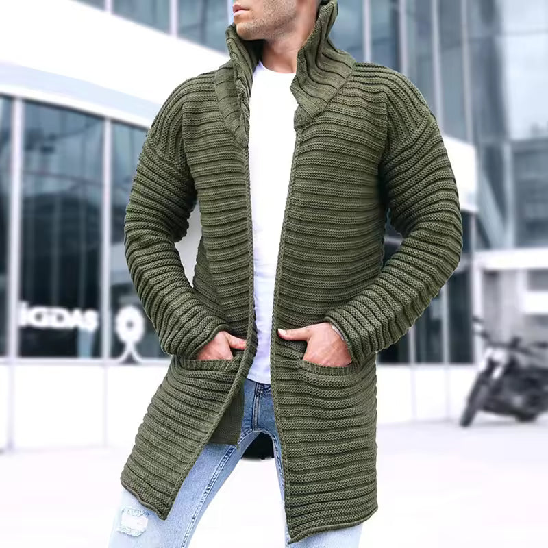 Womens Wool Ribbed Turtleneck Knitted Cardigan