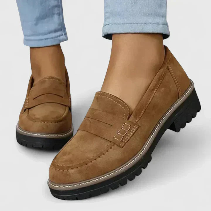 Womens Platform Loafers with Chunky Lug Sole Slip-On
