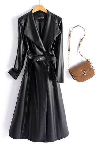 Womens Trench Coat Faux Leather Classic Fit - BritishMode