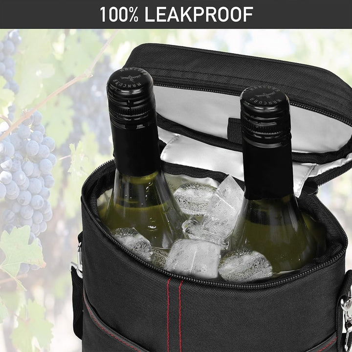 Insulated Wine Cooler Tote Bag Adjustable Strap for Two Bottles