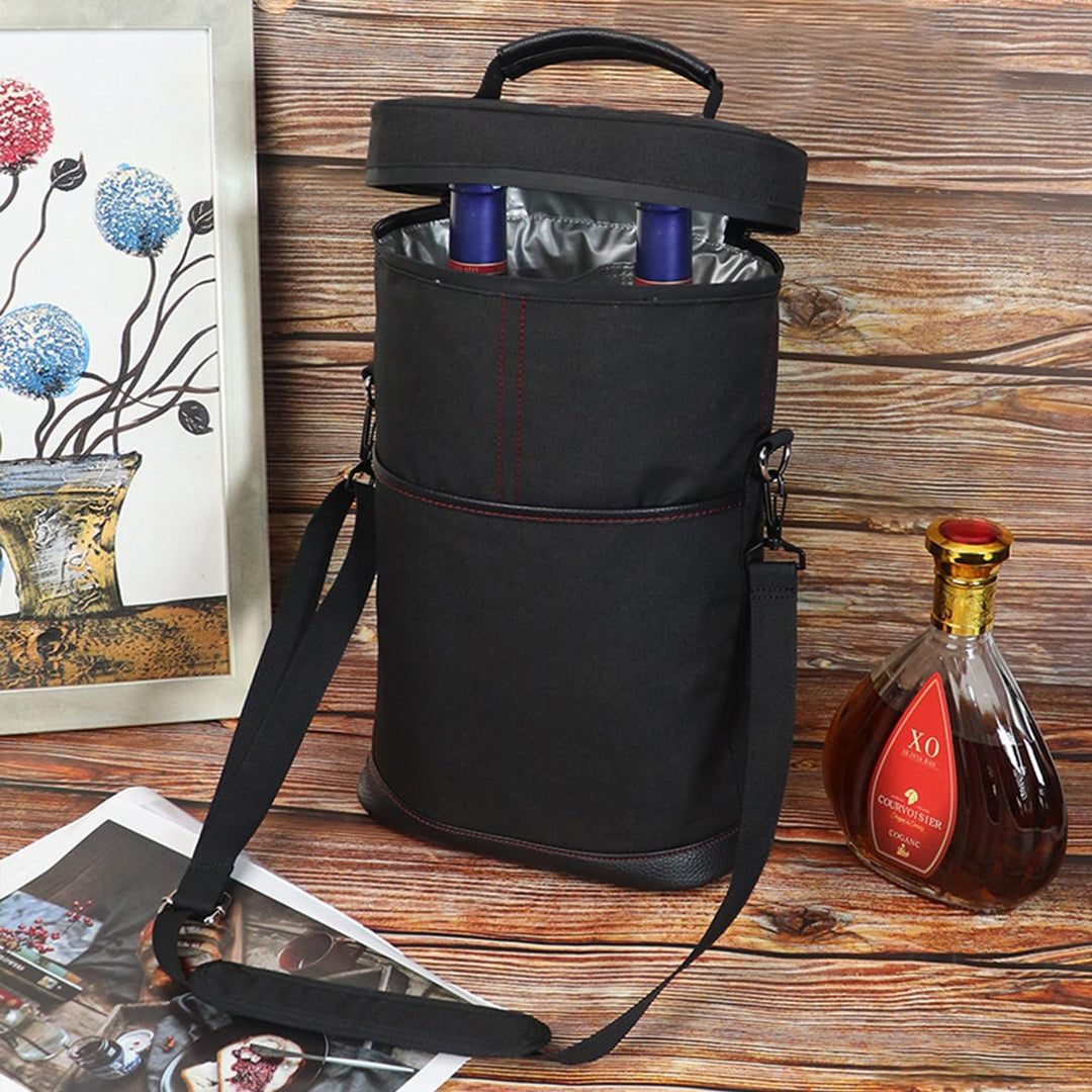 Insulated Wine Cooler Tote Bag Adjustable Strap for Two Bottles