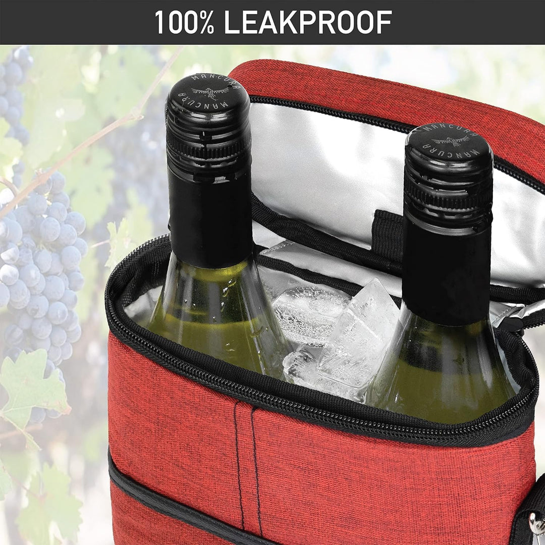 Insulated Wine Cooler Tote Bag Adjustable Strap for Two Bottles