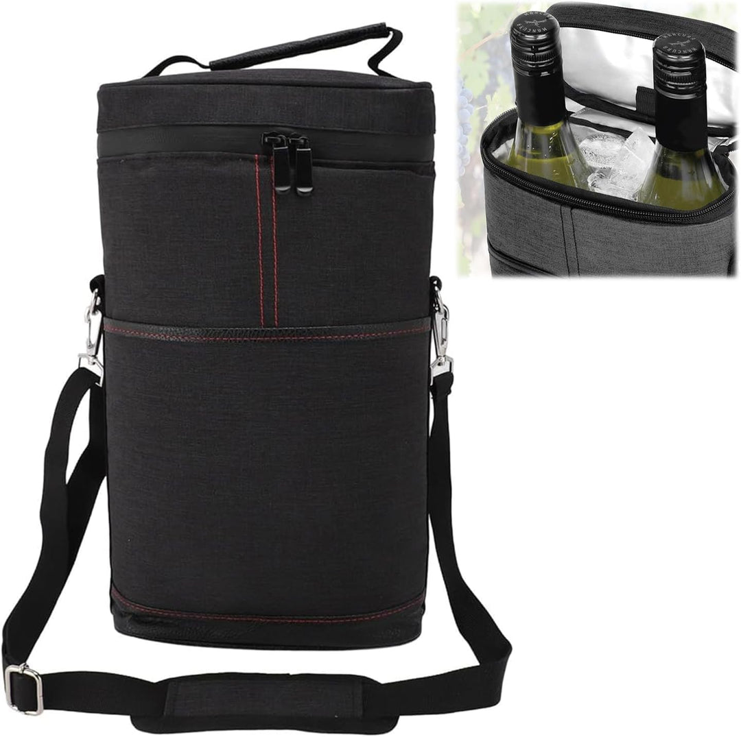 Insulated Wine Cooler Tote Bag Adjustable Strap for Two Bottles