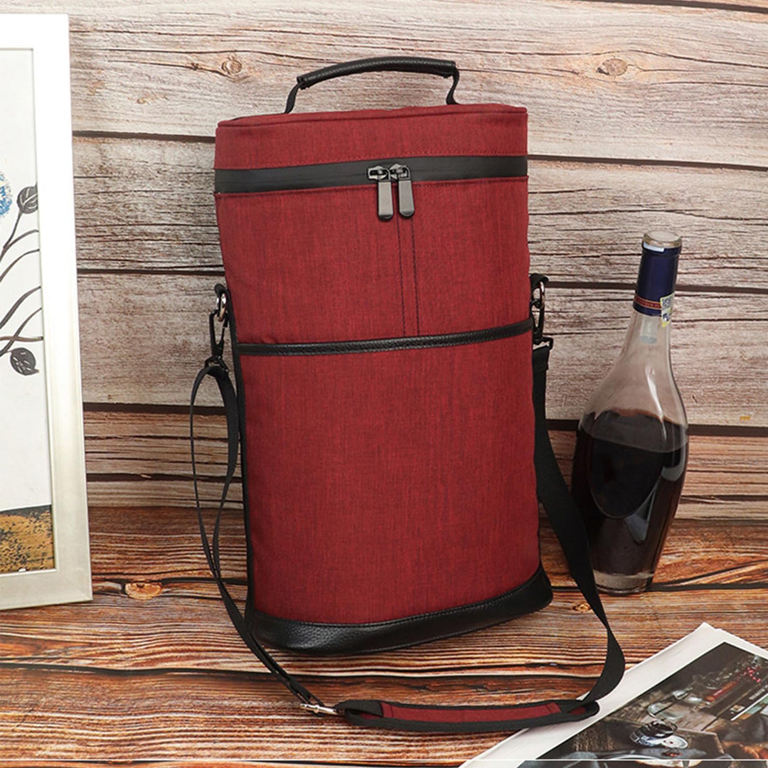 Insulated Wine Cooler Tote Bag Adjustable Strap for Two Bottles - BritishMode