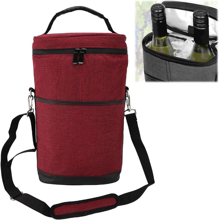 Insulated Wine Cooler Tote Bag Adjustable Strap for Two Bottles