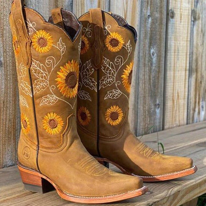Womens Ankle Boots Embroidered Western Style - BritishMode
