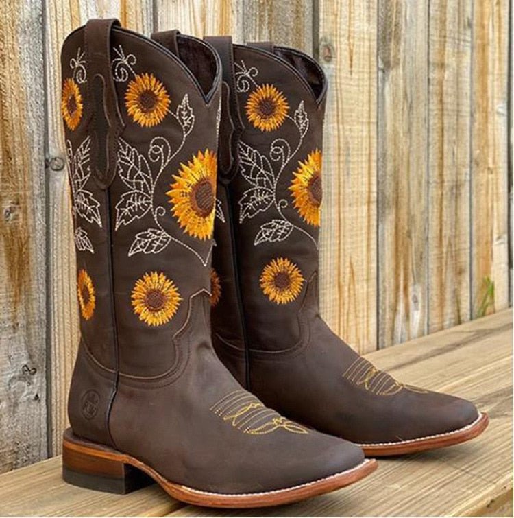 Womens Ankle Boots Embroidered Western Style