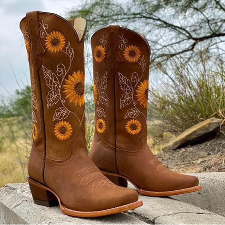 Womens Ankle Boots Embroidered Western Style
