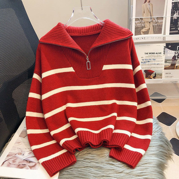 Womens Knit Half-Zip Sweater with Collar Relaxed Fit