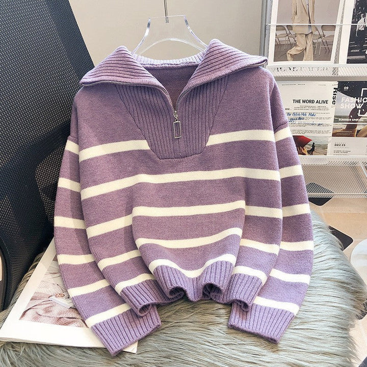 Womens Knit Half-Zip Sweater with Collar Relaxed Fit