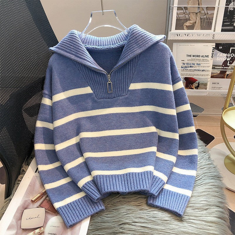 Womens Knit Half-Zip Sweater with Collar Relaxed Fit