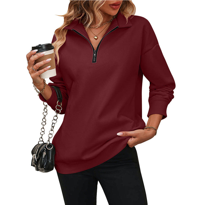 Womens Casual Zip Sweatshirt with Collared Neck Long Sleeve