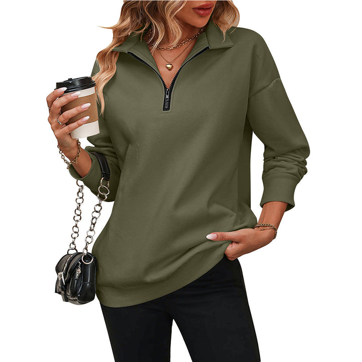 Womens Casual Zip Sweatshirt with Collared Neck Long Sleeve