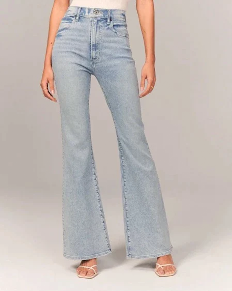 Womens High-Rise Flare Jeans Stretch Denim - BritishMode