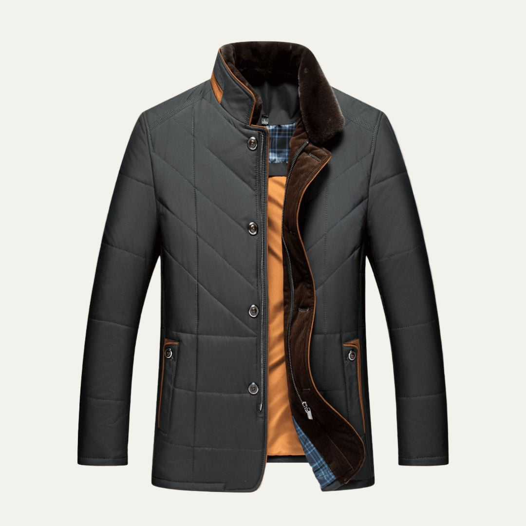 Mens Quilted Jacket Insulated Faux Fur Trim - BritishMode
