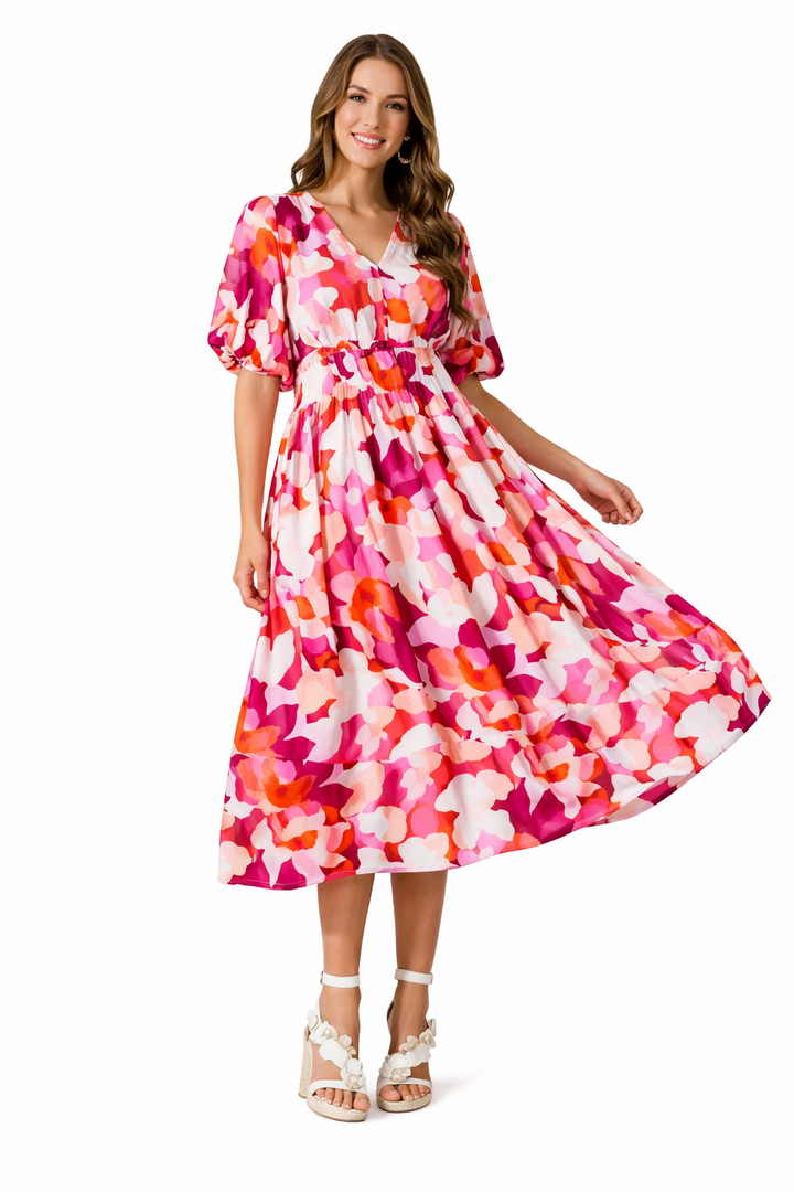 Womens Maxi Dress V-Neck Floral Long Sleeve