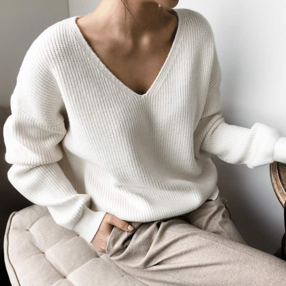 Womens V-Neck Knit Sweater Cozy Fit