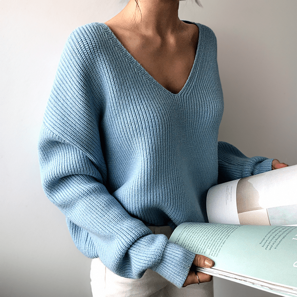 Womens V-Neck Knit Sweater Cozy Fit