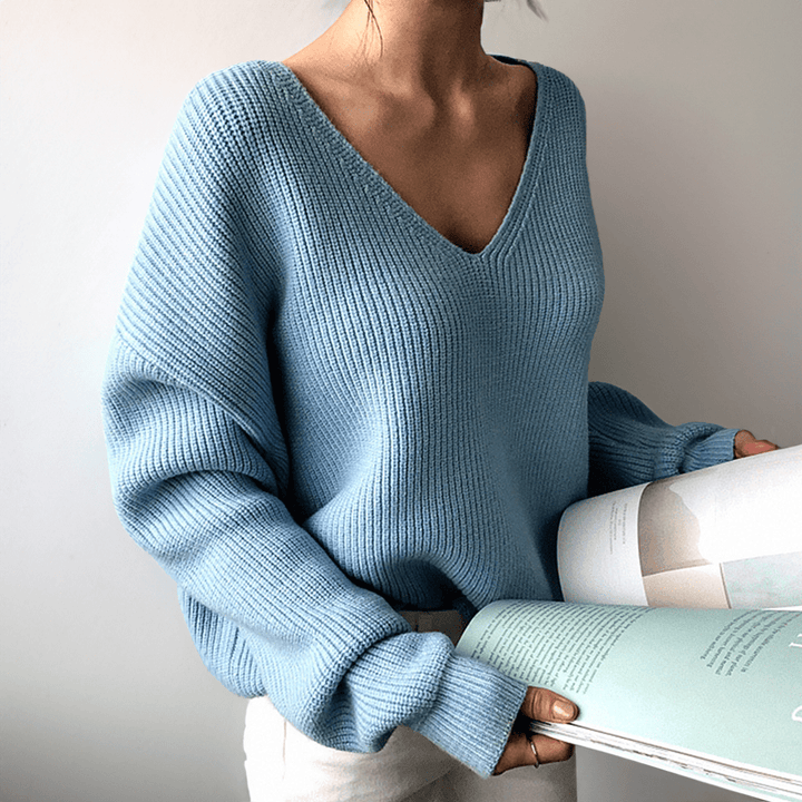 Womens V-Neck Knit Sweater Cozy Fit