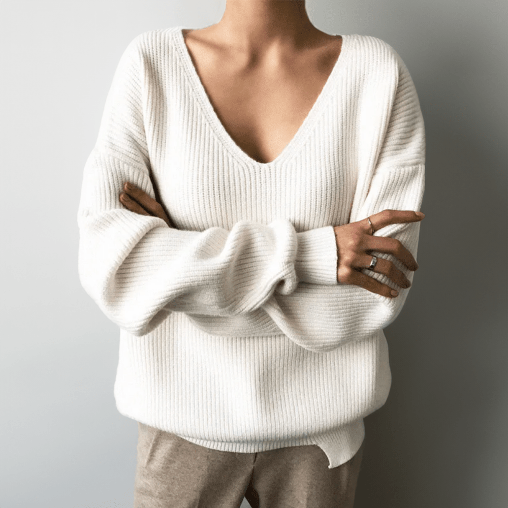 Womens V-Neck Knit Sweater Cozy Fit