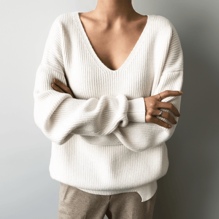 Womens V-Neck Knit Sweater Cozy Fit