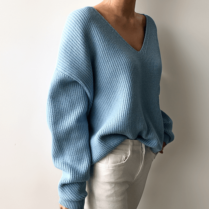 Womens V-Neck Knit Sweater Cozy Fit