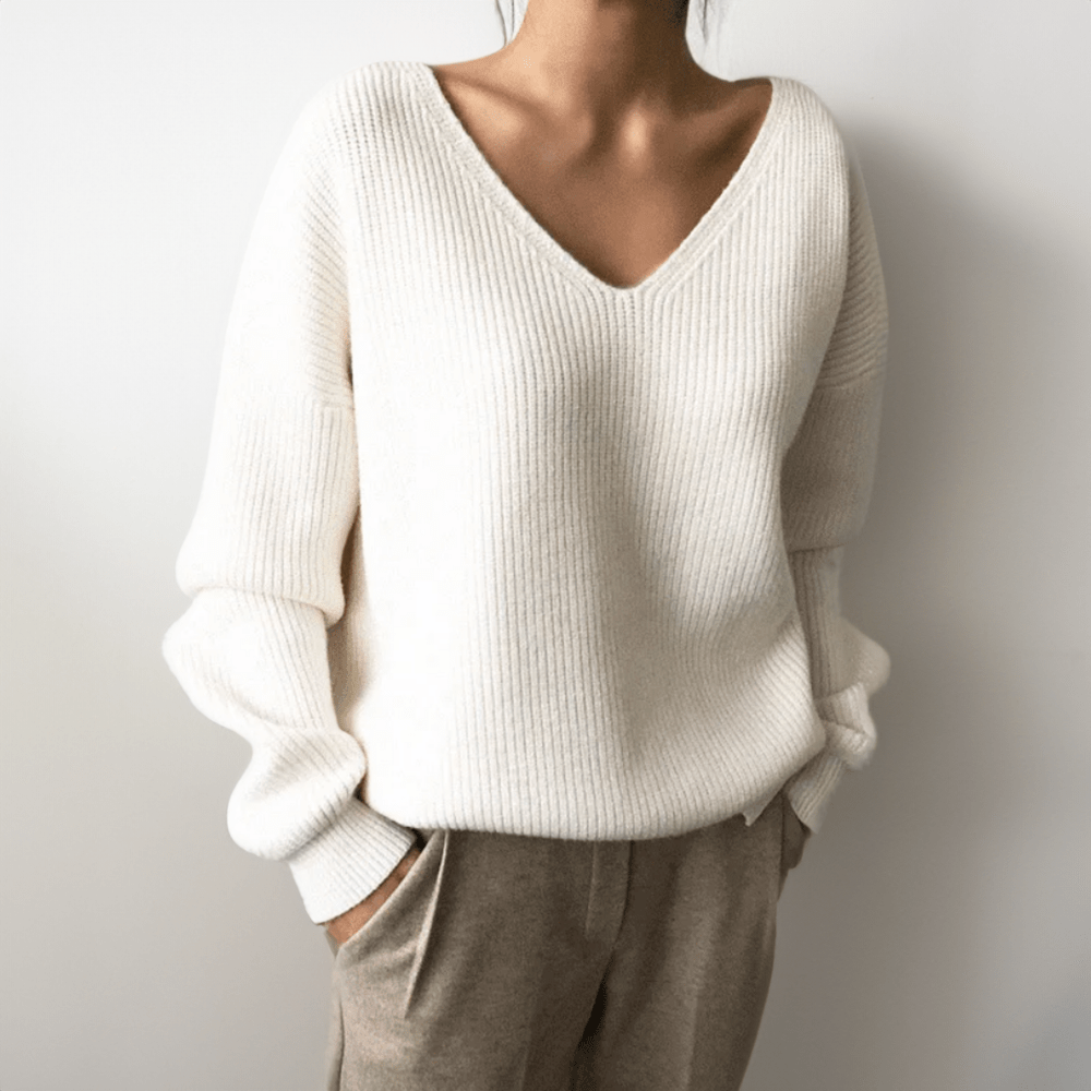 Womens V-Neck Knit Sweater Cozy Fit