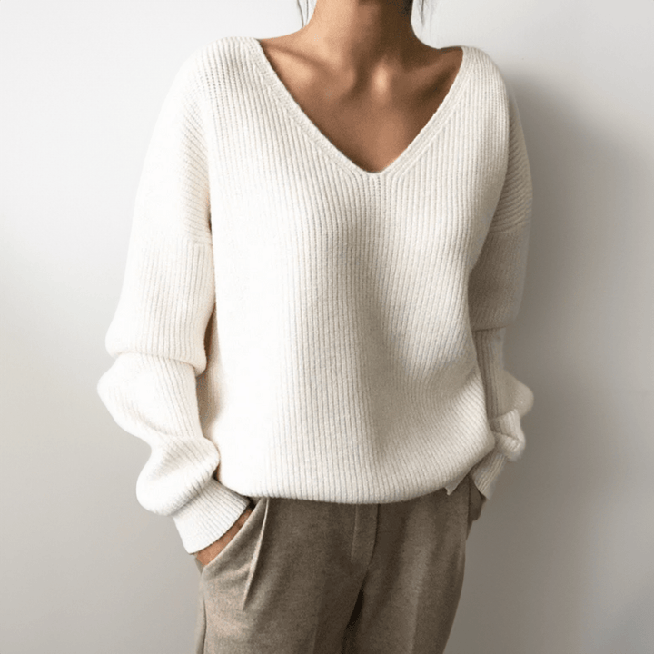 Womens V-Neck Knit Sweater Cozy Fit
