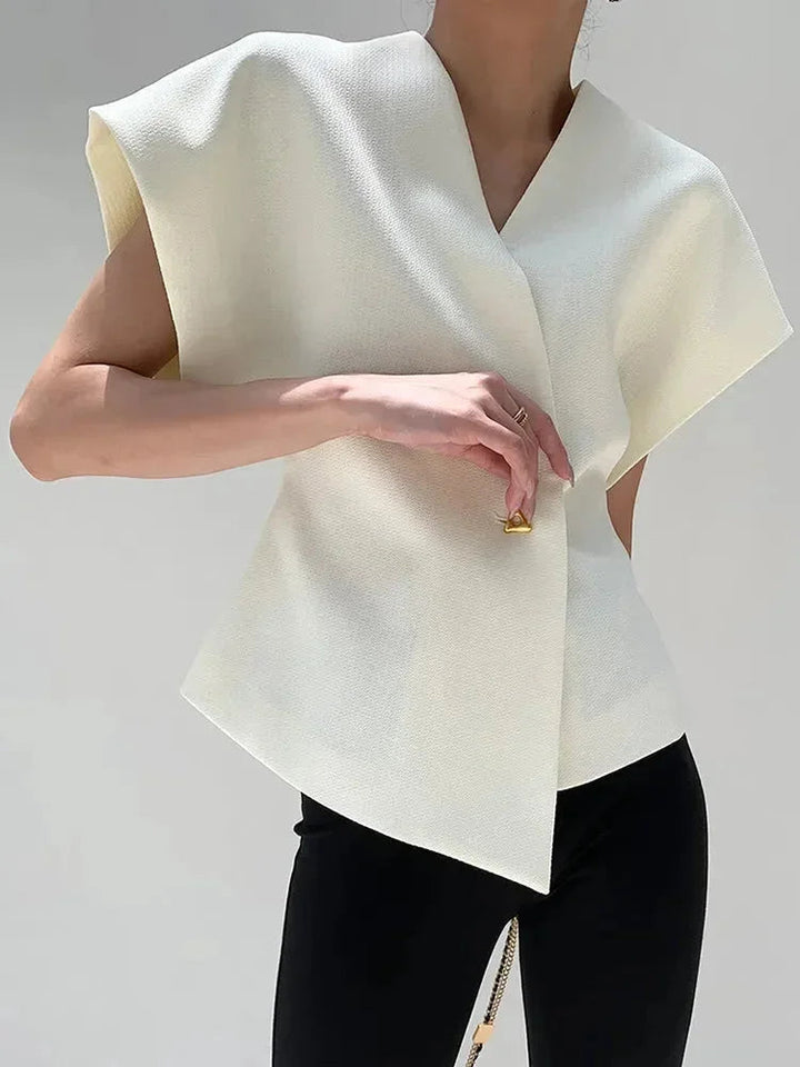 Womens Wrap Blouse with V-Neck and Sculpted Sleeves