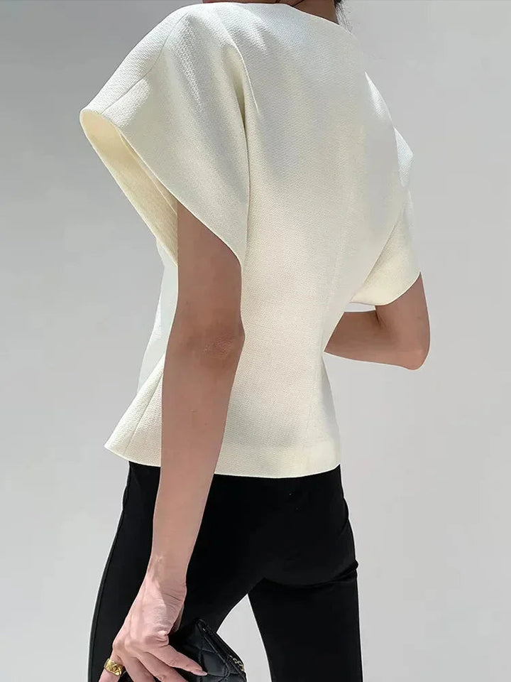 Womens Wrap Blouse with V-Neck and Sculpted Sleeves