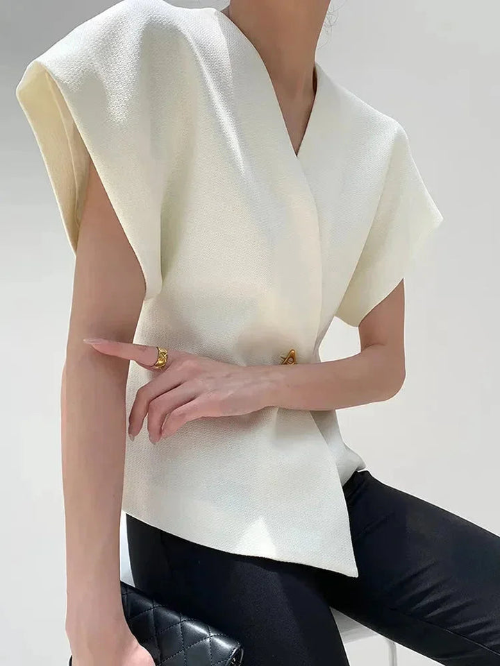 Womens Wrap Blouse with V-Neck and Sculpted Sleeves