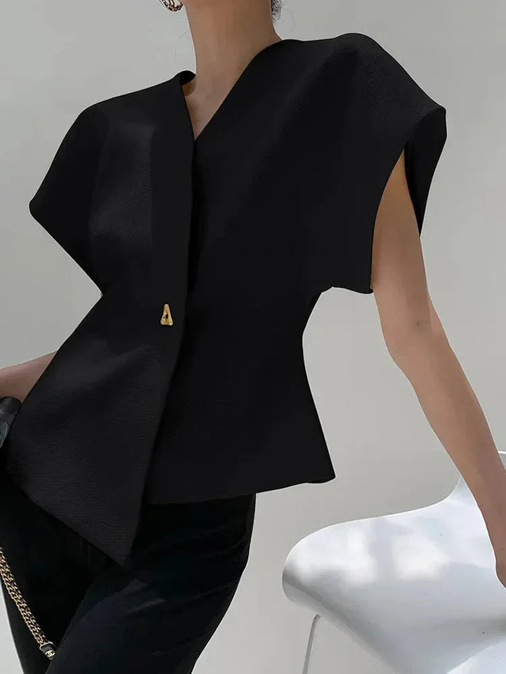 Womens Wrap Blouse with V-Neck and Sculpted Sleeves
