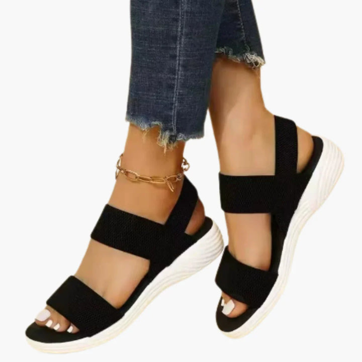 Womens Slingback Sandals Flat Sole Dual Wide Straps