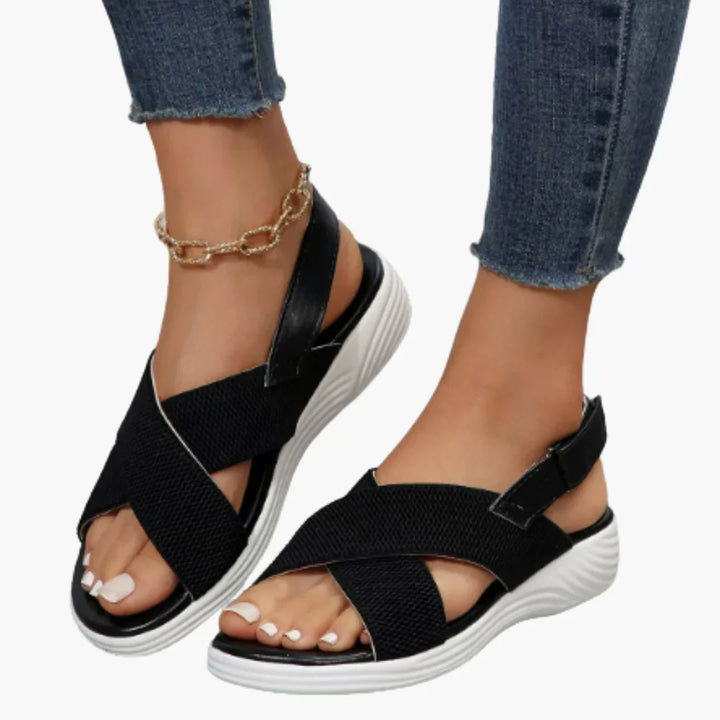 Womens Slingback Sandals Flat Sole Dual Wide Straps