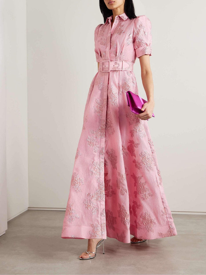 Womens Long Summer Dress with Waist Belt Floral Pattern