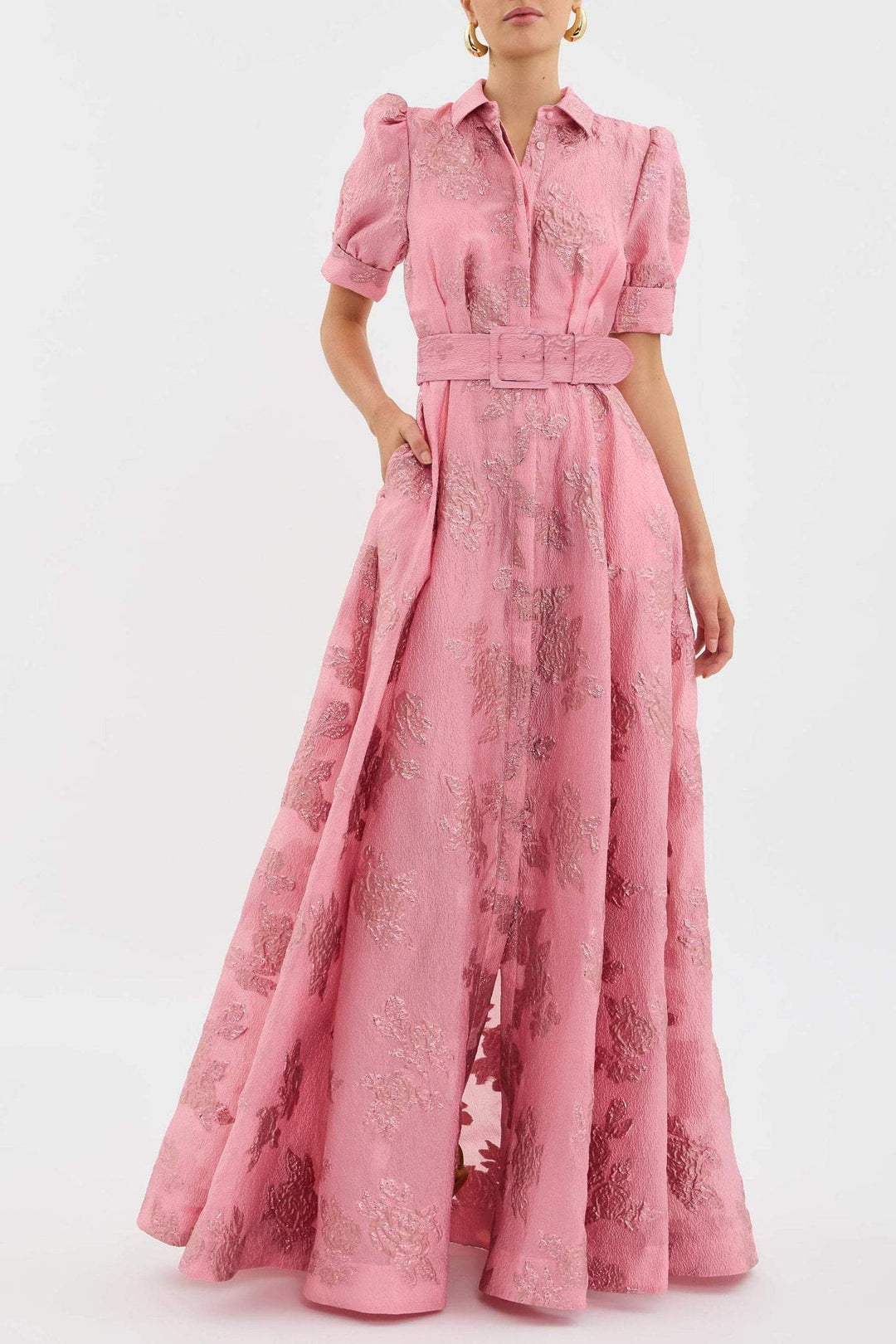Womens Long Summer Dress with Waist Belt Floral Pattern - BritishMode