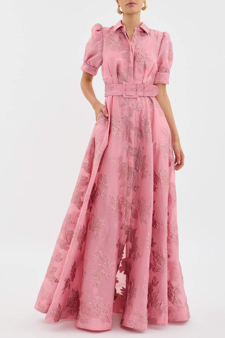 Womens Long Summer Dress with Waist Belt Floral Pattern - BritishMode