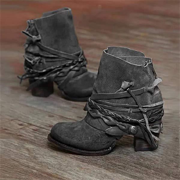 Womens Leather Ankle Boots with Comfort Block Heel