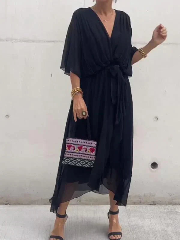 Womens Silk Dress V-Neck Elegant Fit