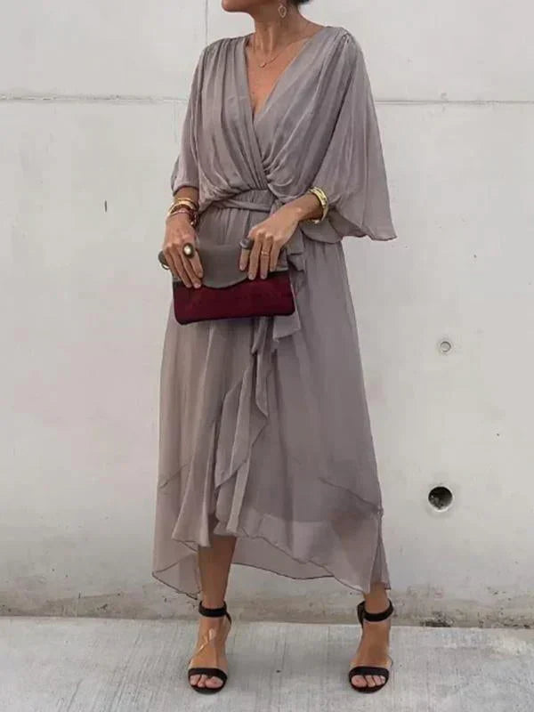 Womens Silk Dress V-Neck Elegant Fit