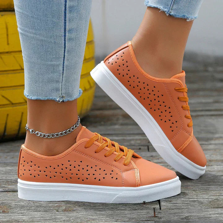 Womens Lace-Up Sneakers with Lace Detail - BritishMode