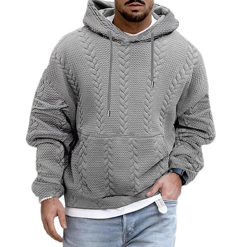 Mens Hooded Sweater Cable Knit Textured Pattern - BritishMode